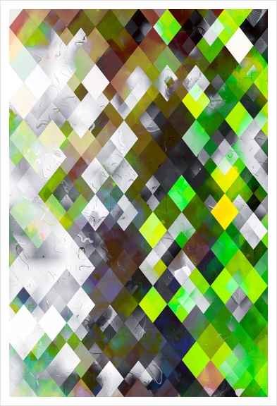 geometric pixel square pattern abstract background in green brown Art Print by Timmy333