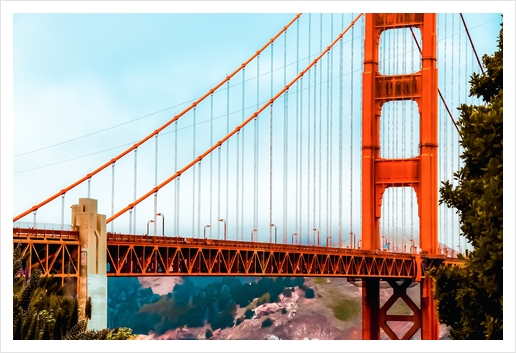 Closeup the Golden Gate Bridge with blue sky, San Francisco, USA Art Print by Timmy333