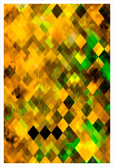 geometric square pixel pattern abstract background in brown green yellow Art Print by Timmy333