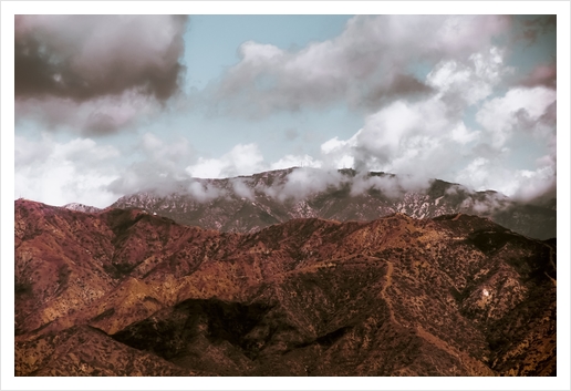 View from the hiking trail with mountain view and blue cloudy sky to Hollywood sign Los Angeles California USA Art Print by Timmy333