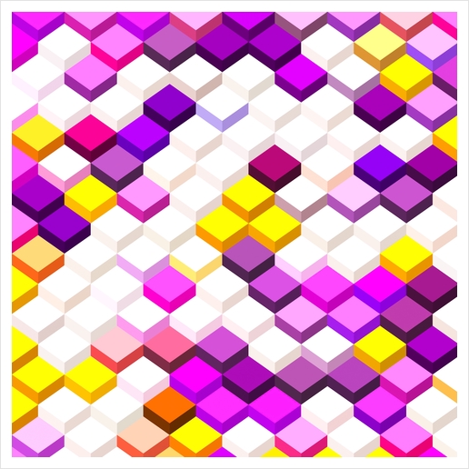 geometric square cube pattern abstract background in purple pink yellow Art Print by Timmy333