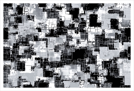 geometric pixel square pattern abstract background in black and white Art Print by Timmy333