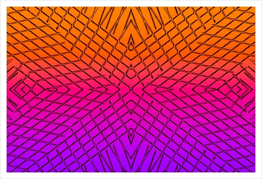 geometric symmetry line pattern abstract in orange purple pink Art Print by Timmy333