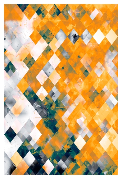 geometric pixel square pattern abstract background in orange brown green Art Print by Timmy333