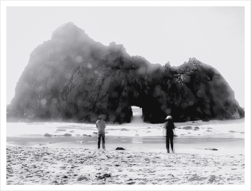 big stone at Pfeiffer beach, Big Sur, California, USA in black and white Art Print by Timmy333