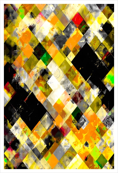 geometric pixel square pattern abstract background in yellow orange Art Print by Timmy333