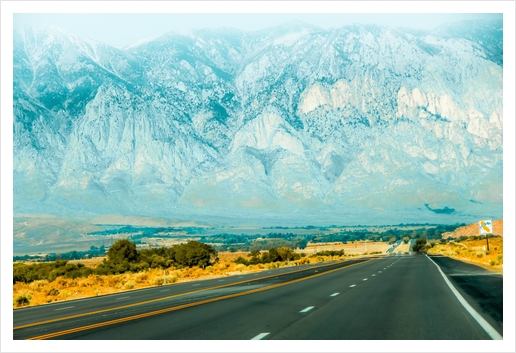 countryside road with mountains and foggy sky view in California, USA Art Print by Timmy333