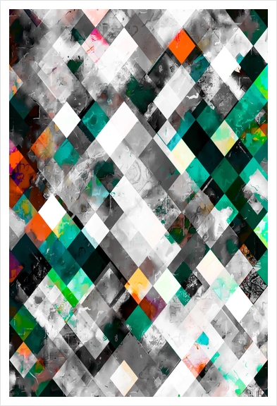 geometric pixel square pattern abstract background in green orange Art Print by Timmy333