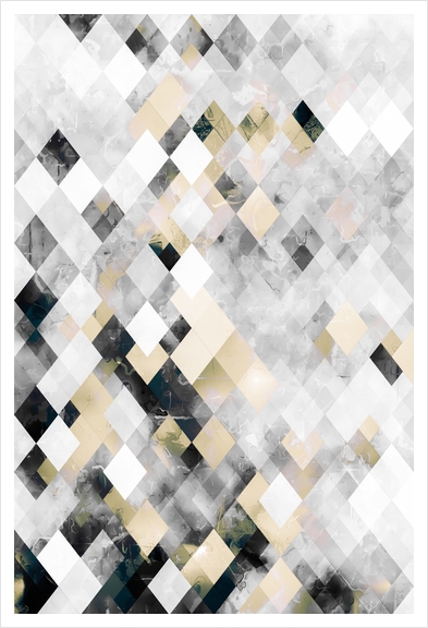 geometric square pixel pattern abstract art in brown black Art Print by Timmy333