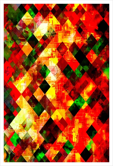 geometric pixel square pattern abstract background in red yellow green Art Print by Timmy333