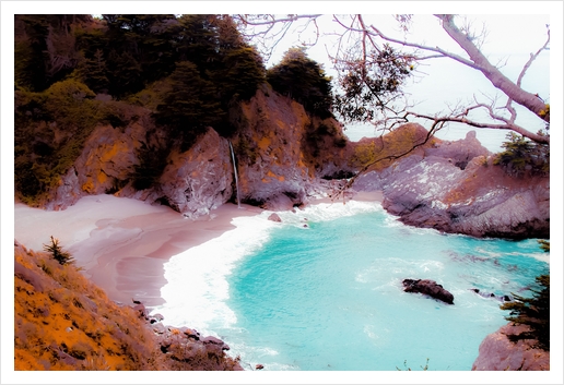 waterfall with sandy beach at Mcway Falls, Big Sur, Highway 1, California, USA Art Print by Timmy333