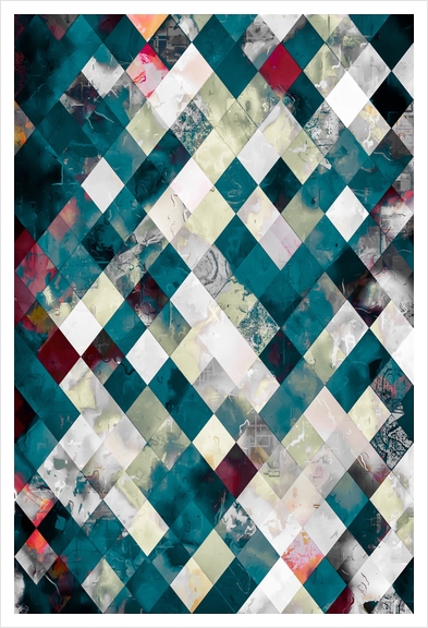 geometric pixel square pattern abstract background in blue green Art Print by Timmy333