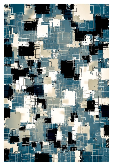 geometric pixel square pattern abstract background in blue black and white Art Print by Timmy333