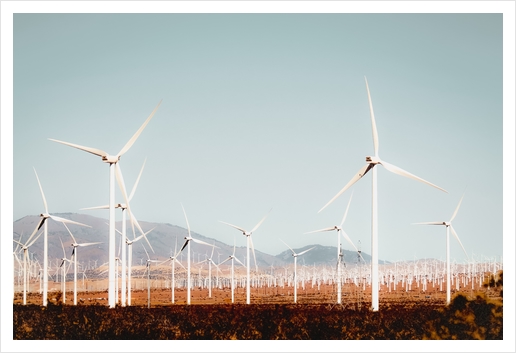 Wind turbine with mountain background in the desert at Kern County California USA Art Print by Timmy333