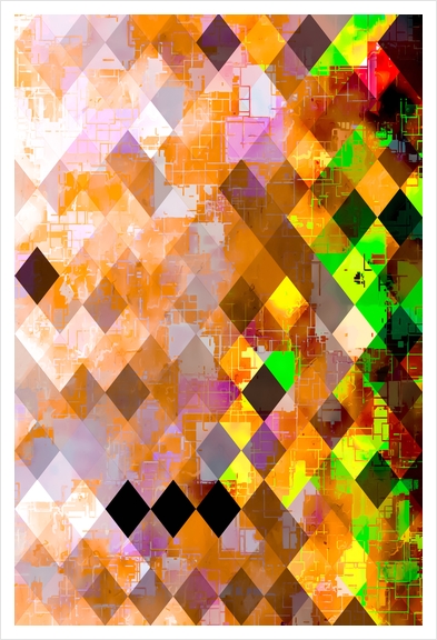 colorful geometric pixel square pattern abstract art in orange brown green yellow Art Print by Timmy333