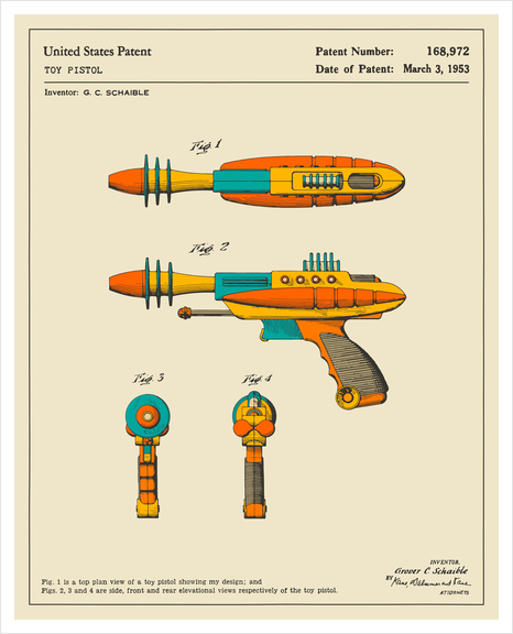 DISINTEGRATOR PISTOL PATENT (1953) Art Print by Jazzberry Blue