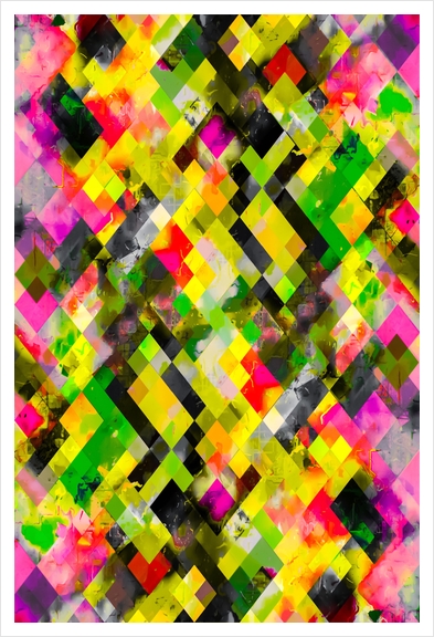 geometric pixel square pattern abstract background in green yellow pink Art Print by Timmy333