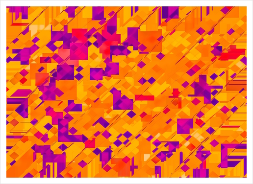 geometric square pixel pattern abstract background in orange purple blue Art Print by Timmy333