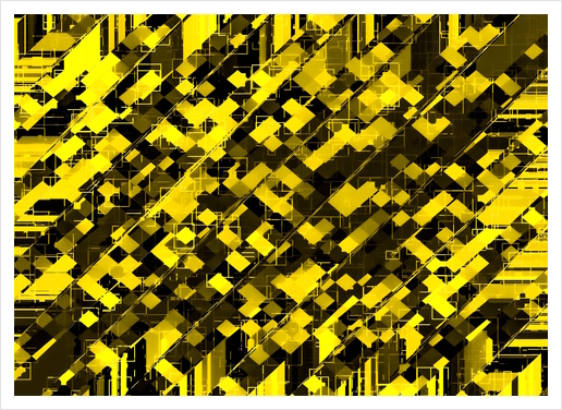 geometric square pixel pattern abstract background in yellow and black Art Print by Timmy333