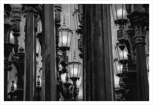 Urban Light at LACMA Los Angeles California USA in black and white Art Print by Timmy333