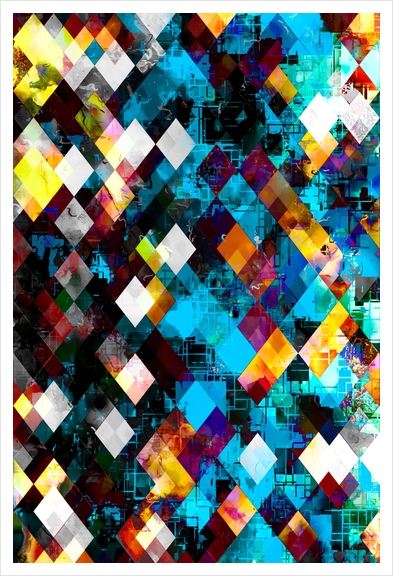 geometric pixel square pattern abstract background in blue yellow Art Print by Timmy333