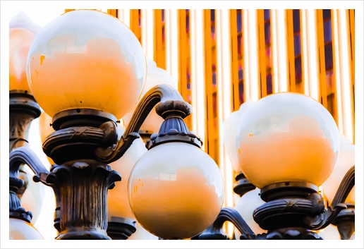 Closeup Urban Lights with building background at LACMA art museum, Los Angeles, California, USA Art Print by Timmy333