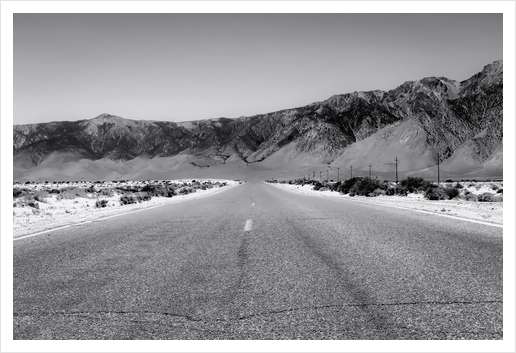 road trip in the desert land in California in black and white Art Print by Timmy333