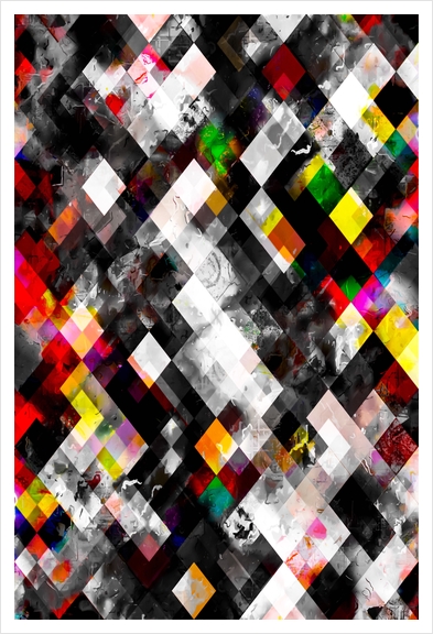 geometric pixel square pattern abstract background in red yellow green Art Print by Timmy333