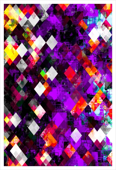 geometric pixel square pattern abstract art in purple red yellow Art Print by Timmy333