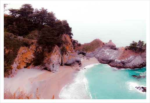 waterfall and beach at Mcway Falls, Big Sur, Highway 1, California, USA Art Print by Timmy333