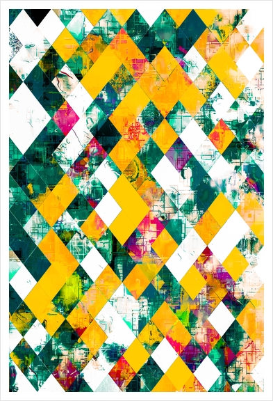 geometric pixel square pattern abstract art in green and yellow Art Print by Timmy333