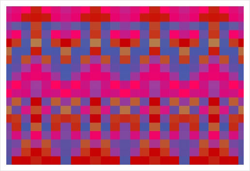 geometric symmetry pixel square pattern abstract background in pink red blue Art Print by Timmy333