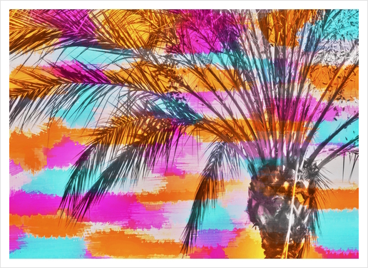 palm tree with colorful painting abstract background in pink orange blue Art Print by Timmy333