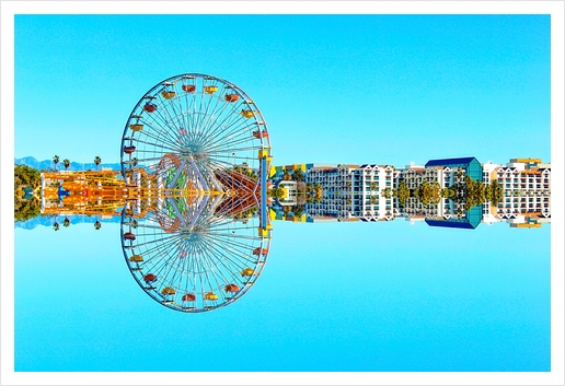 ferris wheel with buildings and blue sky Art Print by Timmy333