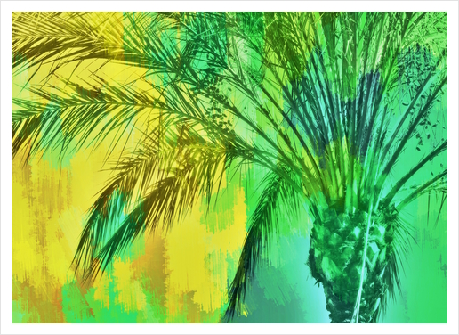 palm tree with green and yellow painting texture abstract background Art Print by Timmy333