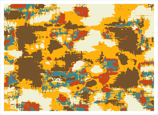 psychedelic geometric painting texture abstract in yellow brown red blue Art Print by Timmy333