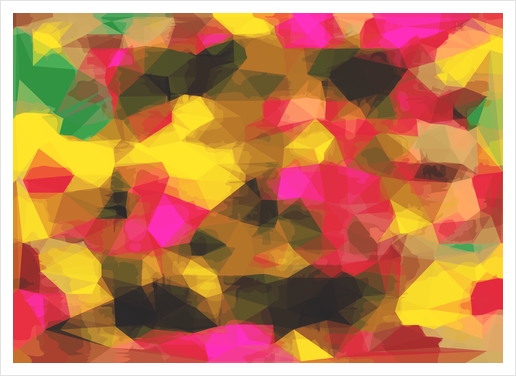 psychedelic geometric polygon shape pattern abstract in pink yellow green Art Print by Timmy333