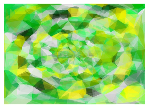 geometric polygon abstract pattern in green and yellow Art Print by Timmy333