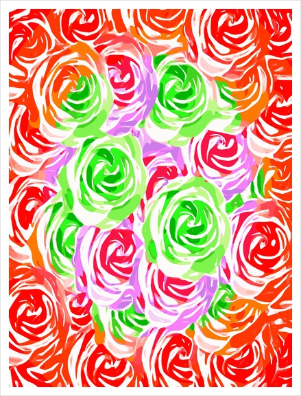 colorful rose pattern abstract in red pink green Art Print by Timmy333