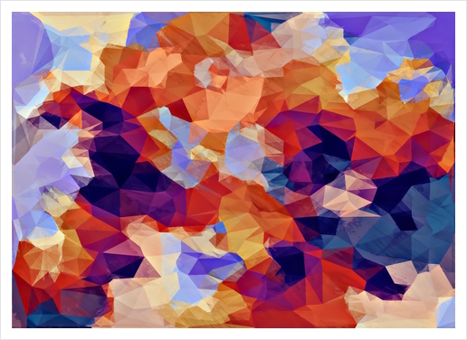 psychedelic geometric polygon pattern abstract in orange brown blue purple Art Print by Timmy333