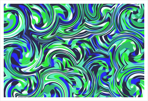 spiral line drawing abstract pattern in blue and green Art Print by Timmy333