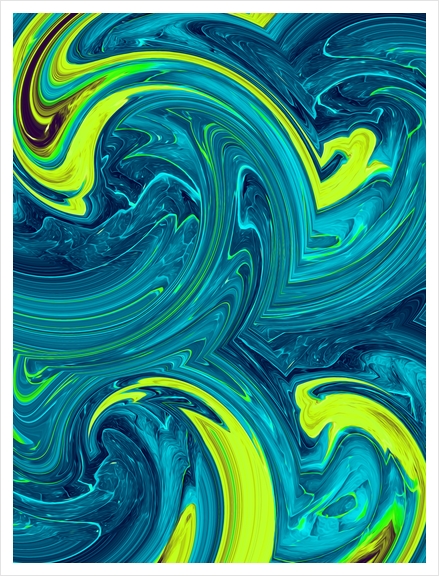 blue green and yellow curly painting texture abstract background Art Print by Timmy333