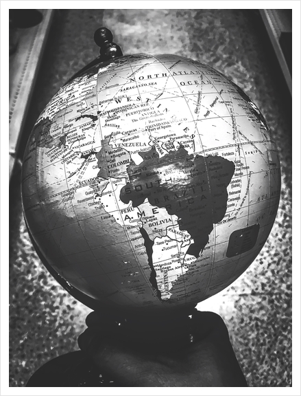 holding globe map in black and white Art Print by Timmy333