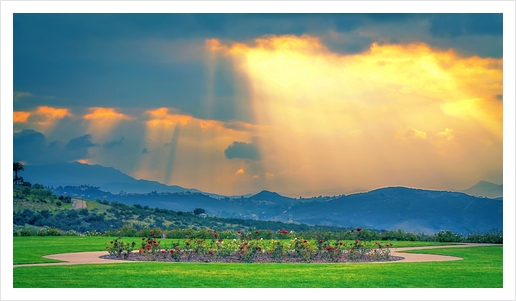 ray of light from the sky with mountain view, Simi Valley, USA Art Print by Timmy333