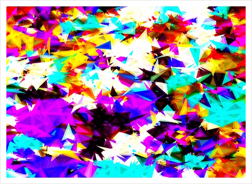 psychedelic geometric triangle abstract pattern in purple pink blue yellow red Art Print by Timmy333