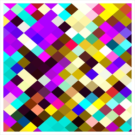 geometric square pixel pattern abstract in purple pink yellow blue brown Art Print by Timmy333