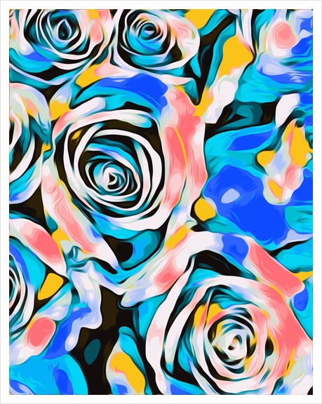 blue pink white and yellow roses texture background Art Print by Timmy333