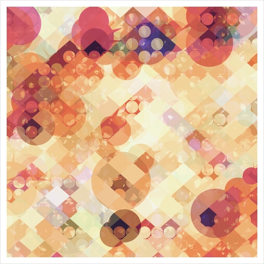 geometric square pixel and circle pattern abstract in orange brown Art Print by Timmy333