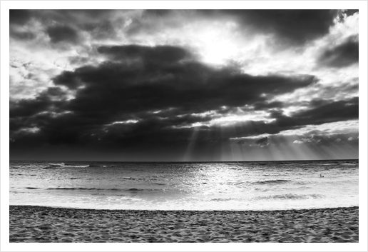 sandy beach with cloudy sky in black and white Art Print by Timmy333