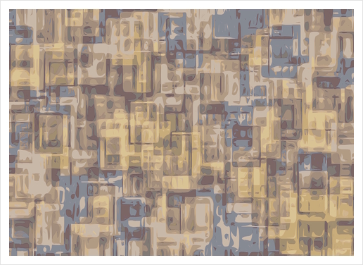 psychedelic geometric square pattern abstract in brown yellow and blue Art Print by Timmy333